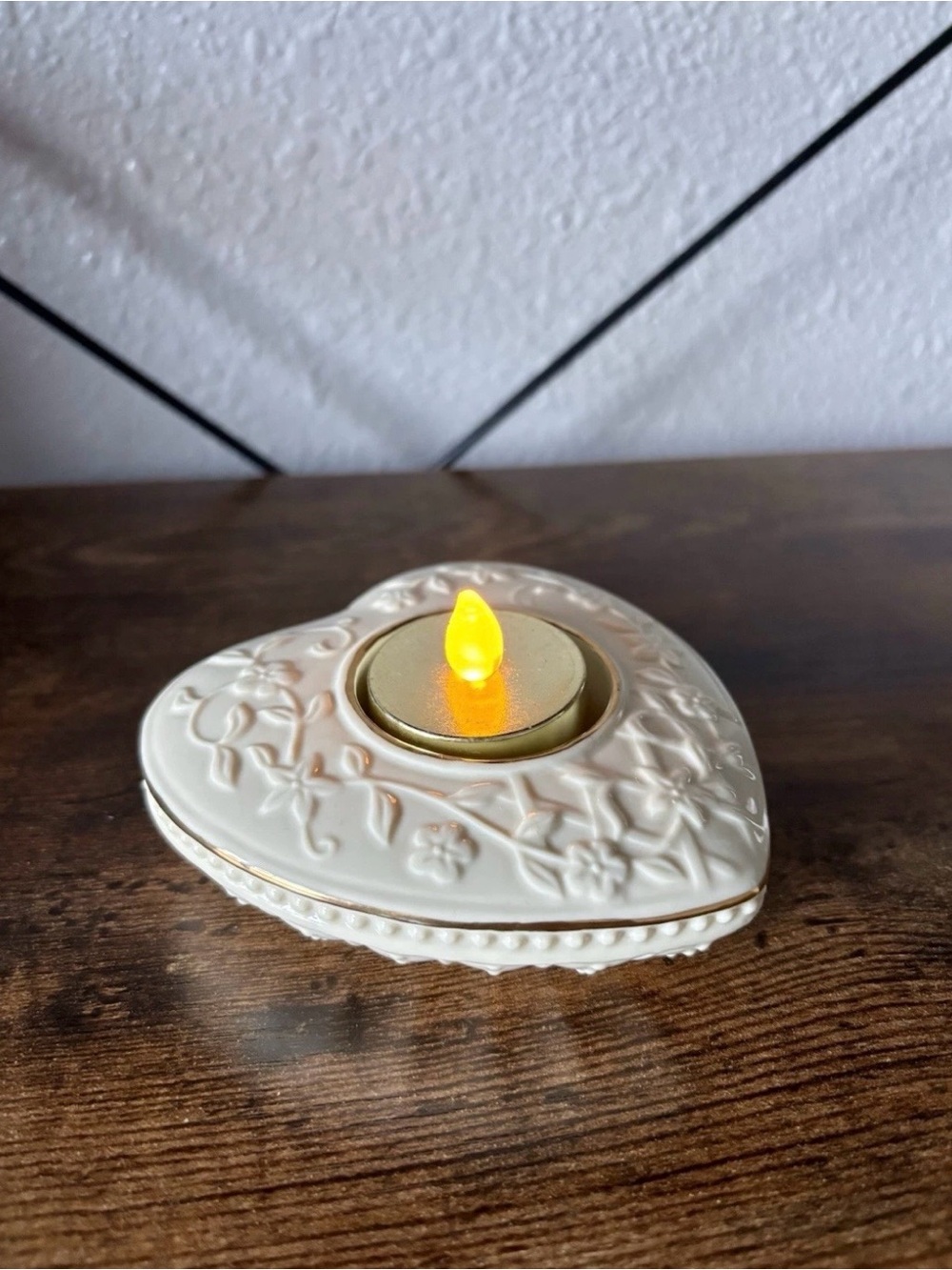 Lenox Heart-Shaped Cream Ceramic Tealight Holder Candle NOT Included